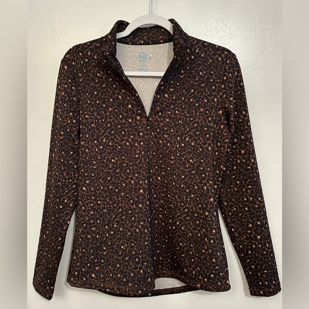 J. McLaughlin Women’s Spandex Athletic Quarter Zip Leopard Print Size Medium
